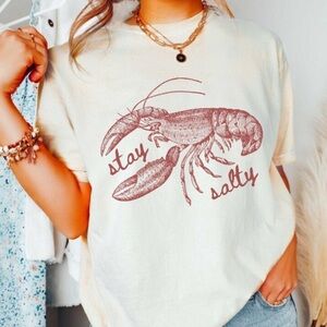 Stay Salty Funny Beach T-Shirt with Lobster, Graphic Summer Tshirt